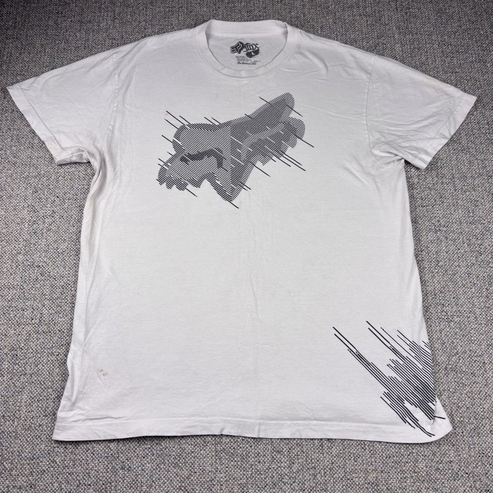 Fox Racing Shirt Mens L White Black Fox Head Logo Graphic Tee Motocross Bike